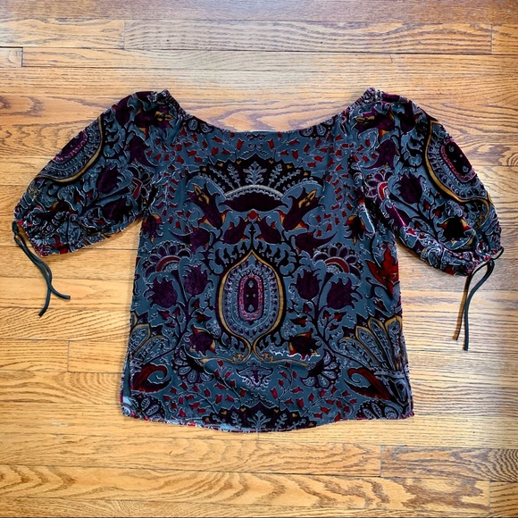 Alice + Olivia Alecia Off the Shoulder Baroque Burnout Velvet Top - Picture 7 of 9